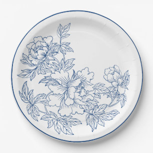 Blue and White Porcelain Floral Paper Plate