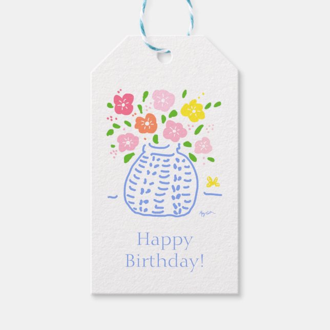 Blue and White Posy Vase Gift Tag (Front)