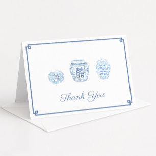 Blue And White Preppy Ginger Jars Personalised Thank You Card