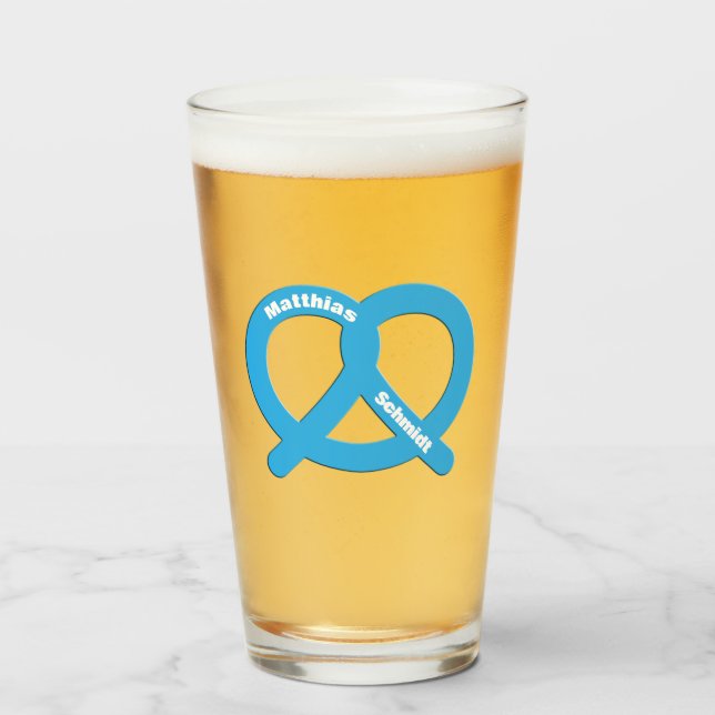 Blue and White Pretzel Funny Brezel Oktoberfest Glass (Front Filled)
