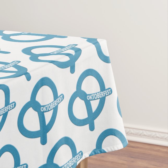 Blue and White Pretzel Pattern German Oktoberfest Tablecloth (In Situ)