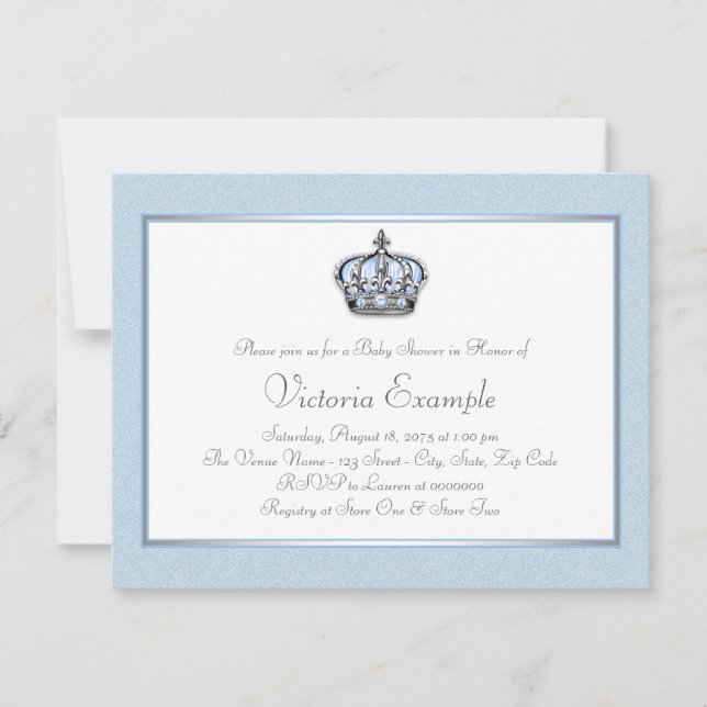 Blue and White Prince Baby Shower Invitation (Front)