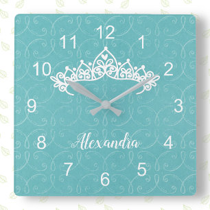 Blue and White Princess Tiara Wall Clock