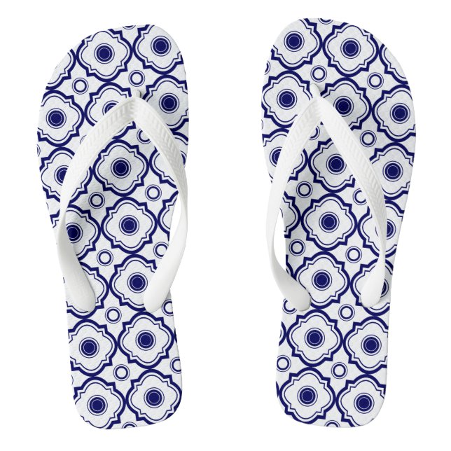 Blue And White Quatrefoil Pattern Jandals (Footbed)