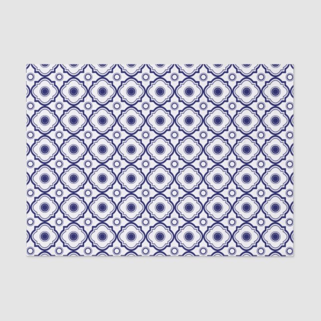 Blue And White Quatrefoil Pattern Tissue Paper (Front)
