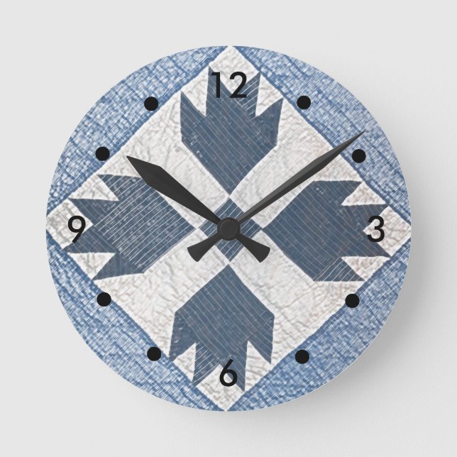 Blue and White Quilt Round Clock (Front)