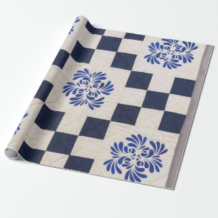 Blue and white quilt wrapping paper