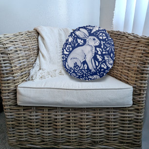 Blue and White Rabbit Hare Bird Mouse Snail Pillow