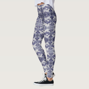 Blue and White Rabbit Pattern Women's Leggings
