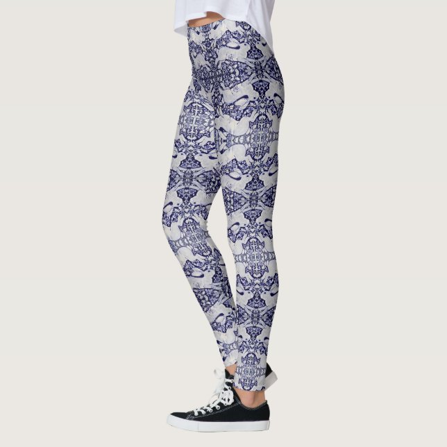 Blue and White Rabbit Pattern Women's Leggings (Left)