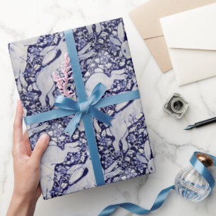 Blue and White Rabbit Tile Decor Cobalt Dedham Wrapping Paper