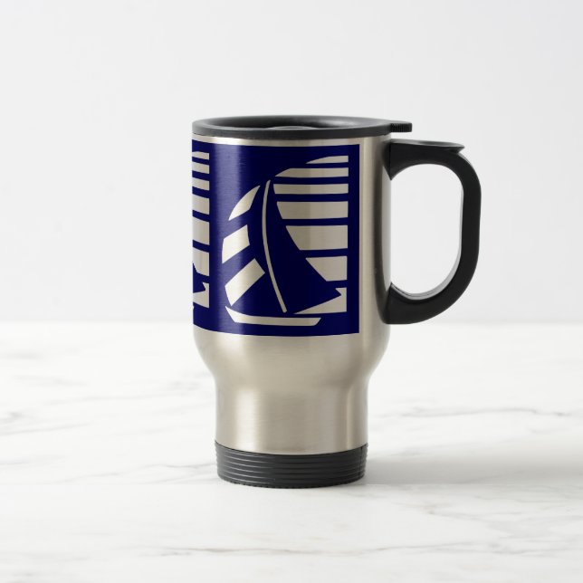 Blue and White Racing Sailboat Mug (Right)