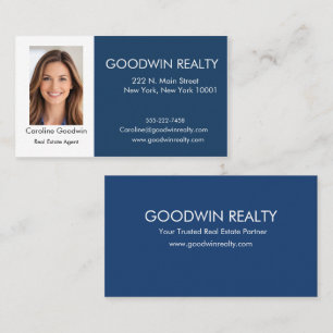 Blue and White Real Estate Agent Business Card