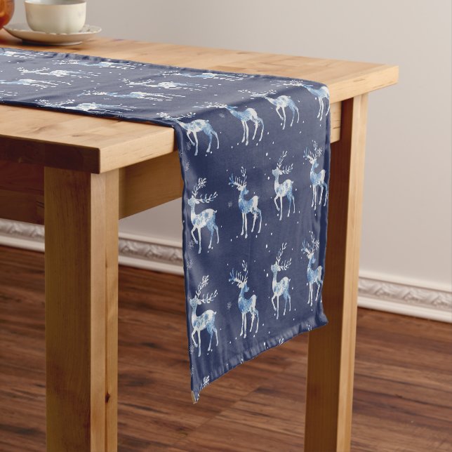 Blue and White Reindeer Table Runner (In Situ)