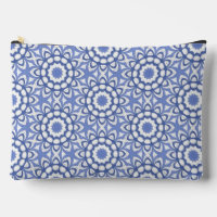 Blue and white repeat design zippered bag