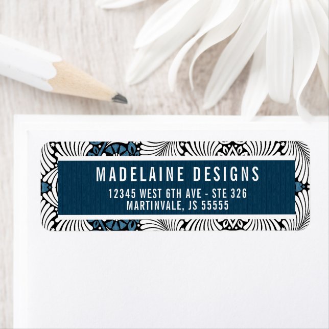 Blue and White Retro Fern Leaf  Return Address (Insitu)