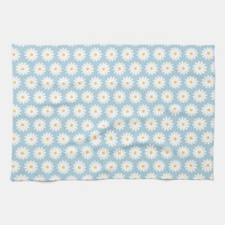 Blue and White Retro Vintage Daisy Pattern Tea Towel