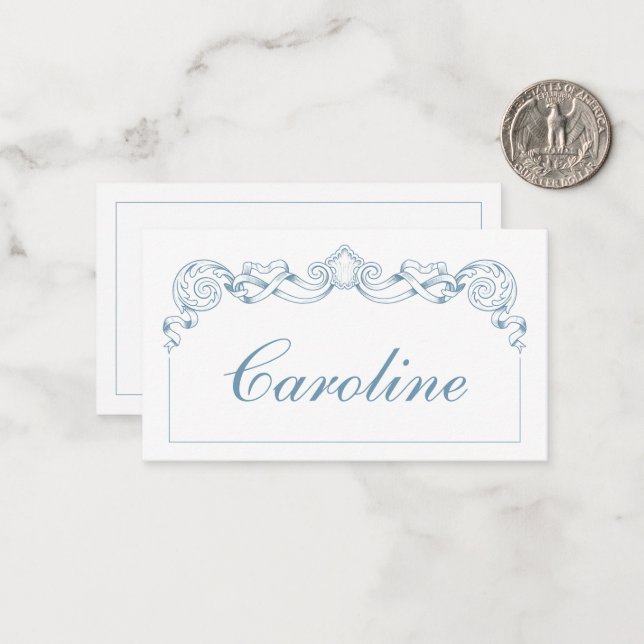 Blue and White Ribbon Crest Frame Personalised Card (Front/Back In Situ)