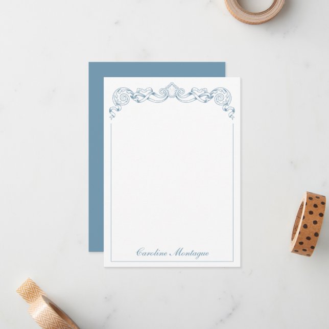 Blue and White Ribbon Crest Frame Personalised Card (Front/Back In Situ)