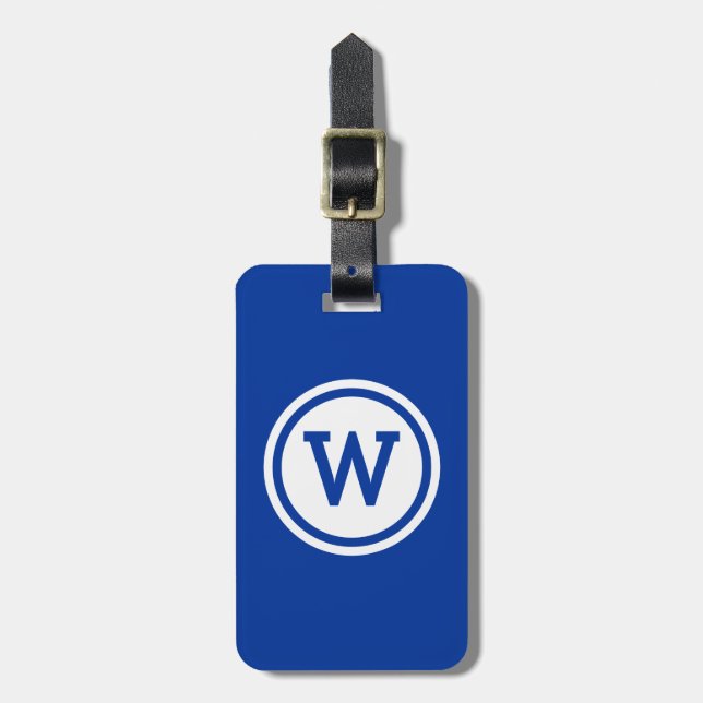 Blue and White Ringed Circle Monogram Luggage Tag (Front Vertical)