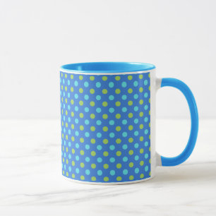Blue and White Ringer Mug, Blue Moons Polka Dots Mug