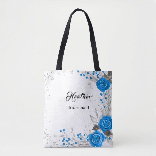 Blue and white Rose Bridesmaid tote (Front)