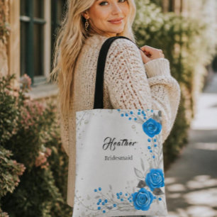 Blue and white Rose Bridesmaid tote Bag