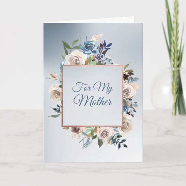 Blue and White Rose Frame Mother's Day Card (Front)