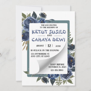 Blue and White Rose Wedding Design Invitation