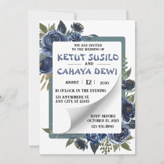 Blue and White Rose Wedding  Design Invitation