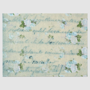 Blue and White Roses and Writing Decoupage Tissue Paper