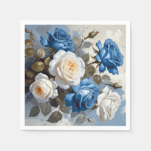 Blue and white roses floral print napkin