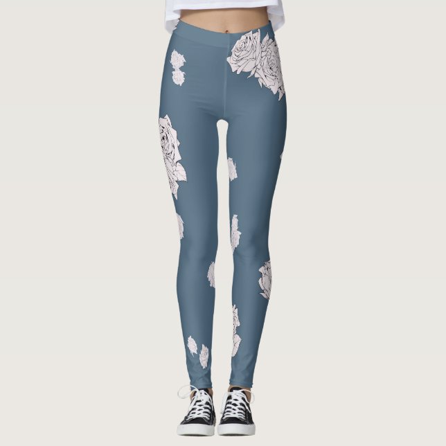 Blue and White Roses Leggings (Front)