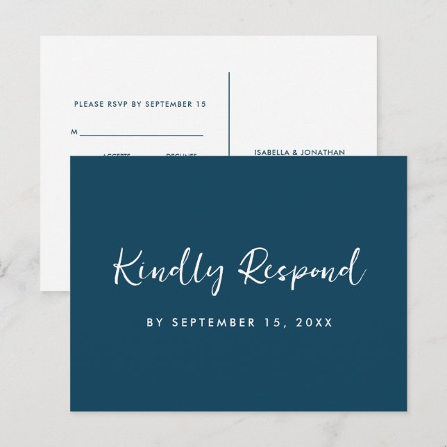 Blue and White Rsvp with Script Meal Choice Invitation Postcard (Front/Back)