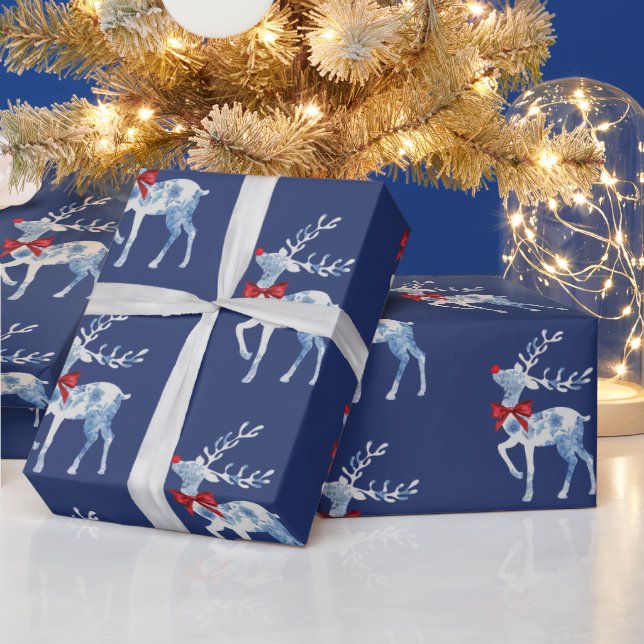 Blue and White Rudolph Christmas Wrapping Paper (Holidays)