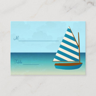 Blue and White Sailing Boat Wedding Place Setting Place Card