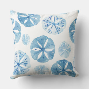 Blue and White Sand Dollar Pillow. Cushion
