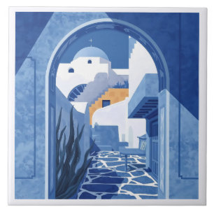 Blue and White Santorini Mediterranean Azulejo Tile