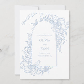 Blue And White Save The Date Invitation