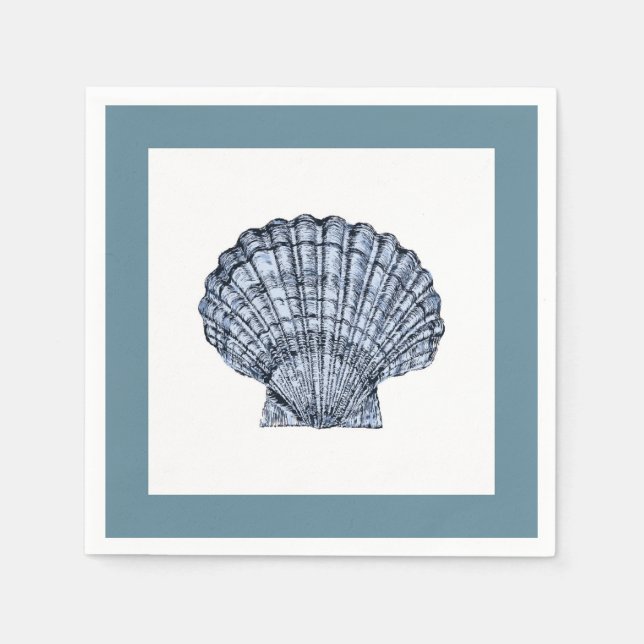 Blue and White Scallop Cocktail Napkins (Front)