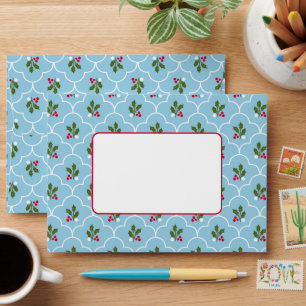 Blue and White Scallop Frame and Holly Holiday Envelope
