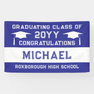 Blue and White School Colors Graduation Banner