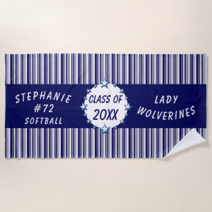 Blue and White School Graduation Personalised Beach Towel