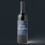 Blue and white script merry Christmas<br><div class="desc">Blue and white script merry Christmas wine label</div>