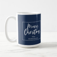 Blue and white script merry Christmas
