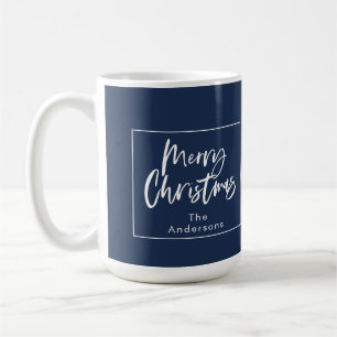 Blue and white script merry Christmas Coffee Mug