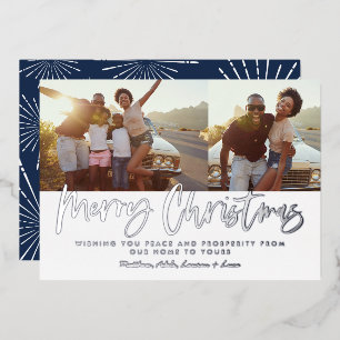 Blue and white script merry Christmas multi photo