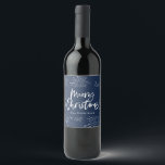 Blue and white script merry Christmas Wine Label<br><div class="desc">Blue and white script merry Christmas wine label</div>
