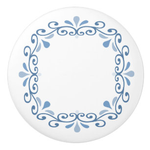 Blue and white scroll pattern ceramic knob