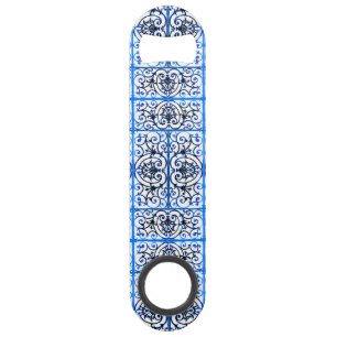 Blue and white scrollwork pattern